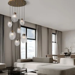 Lampadari Moderni-Selezionato da Mazzolaluce Lampadario per salone stile contemporaneo conchiglie di vetro