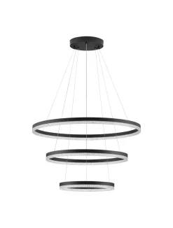 Lampadari Moderni-Selezionato da Mazzolaluce Lampadario per salotto anelli neri led 3000k dimmerabile cristalli