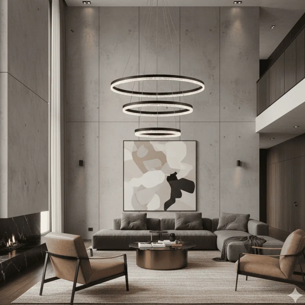 Lampadari Moderni-Selezionato da Mazzolaluce Lampadario per salotto anelli neri led 3000k dimmerabile cristalli
