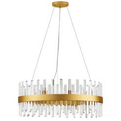 Lampadari Moderni-Selezionato da Mazzolaluce Lampadario per salotto cerchio oro satinato con cristalli