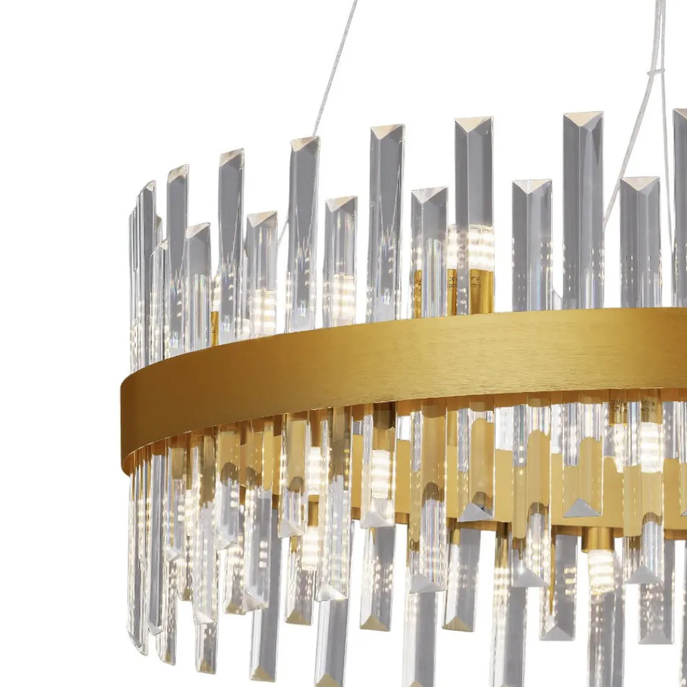 Lampadari Moderni-Selezionato da Mazzolaluce Lampadario per salotto cerchio oro satinato con cristalli