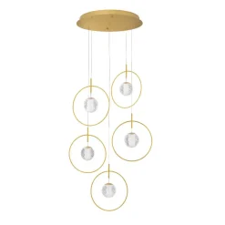 Lampadari Moderni-Selezionato da Mazzolaluce Lampadario per salotto 5 luci oro e sfere vetro decorato led 3000k