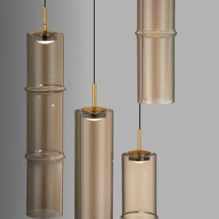 Lampadari Moderni-Selezionato da Mazzolaluce Lampadario per salotto moderno 5 luci sospese vetro ambra led