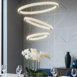 Lampadari Moderni-Selezionato da Mazzolaluce Lampadario per salotto tre anelli orientabili neri led 3000k dimmerabile cristalli