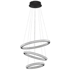 Lampadari Moderni-Selezionato da Mazzolaluce Lampadario per salotto tre anelli orientabili neri led 3000k dimmerabile cristalli