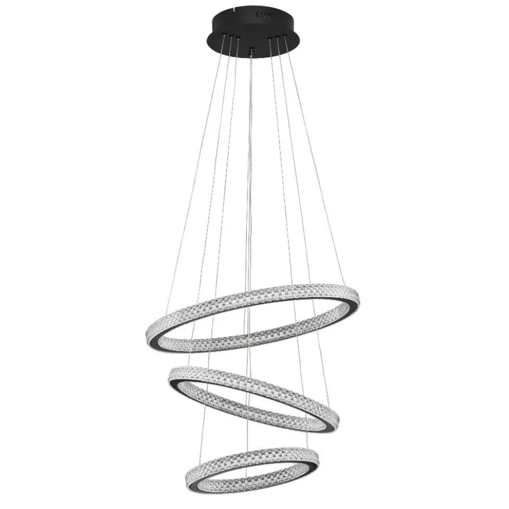 Lampadari Moderni-Selezionato da Mazzolaluce Lampadario per salotto tre anelli orientabili neri led 3000k dimmerabile cristalli