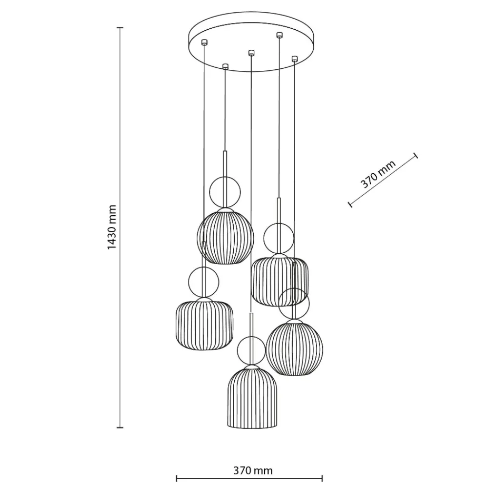 Lampadari Moderni-Selezionato da Mazzolaluce lampadario per soggiorno con 5 vetri ambra a grappolo pendenti
