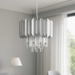 Lampadari Moderni-Selezionato da Mazzolaluce Lampadario per soggiorno cromo con cristalli elegante