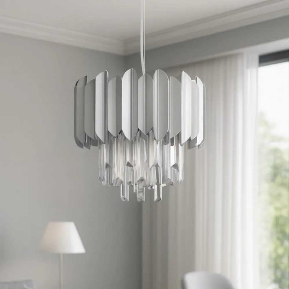 Lampadari Moderni-Selezionato da Mazzolaluce Lampadario per soggiorno cromo con cristalli elegante