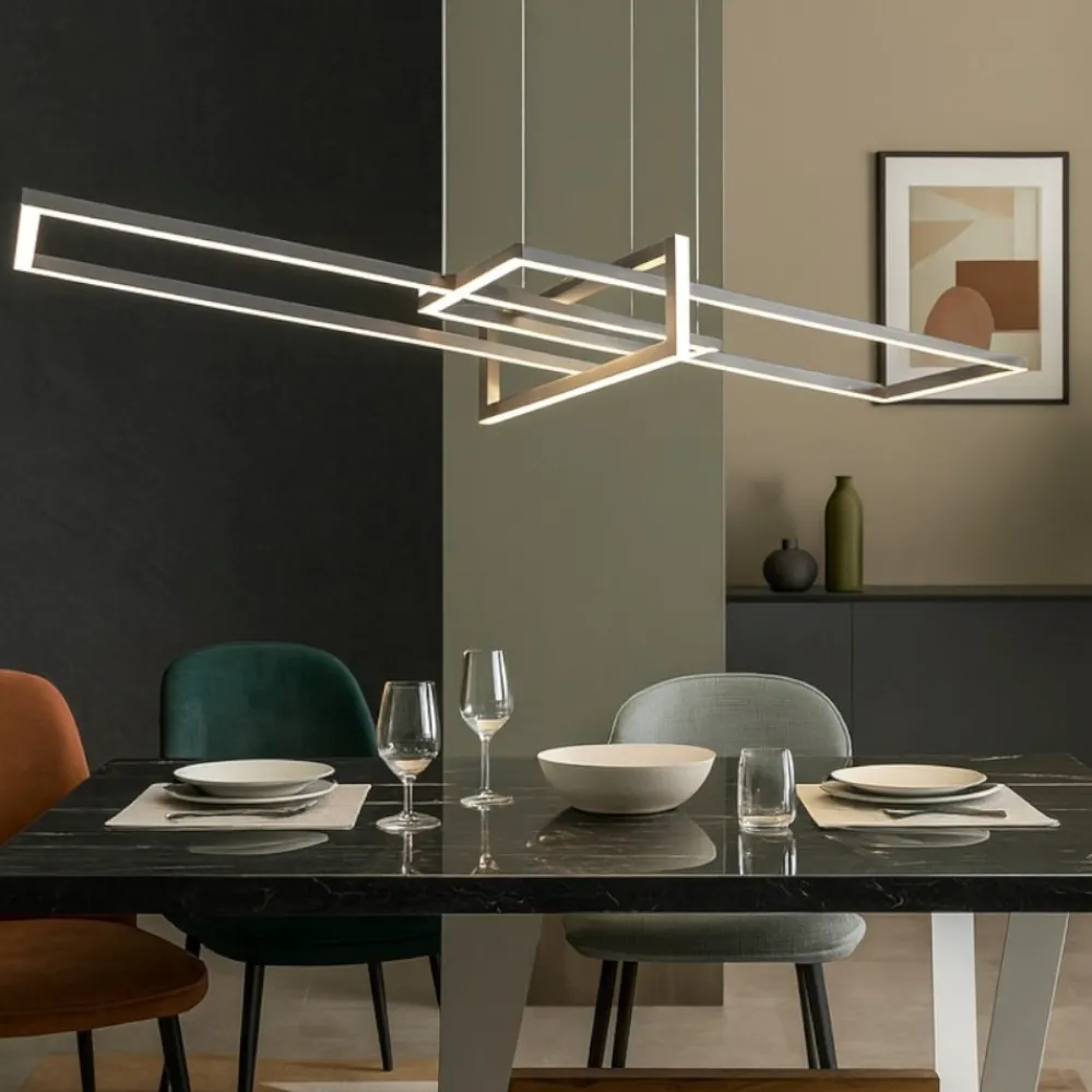 Lampadari Moderni-Selezionato da Mazzolaluce Lampadario per soggiorno design nichel moderno led 34w 3000k dimmerabile