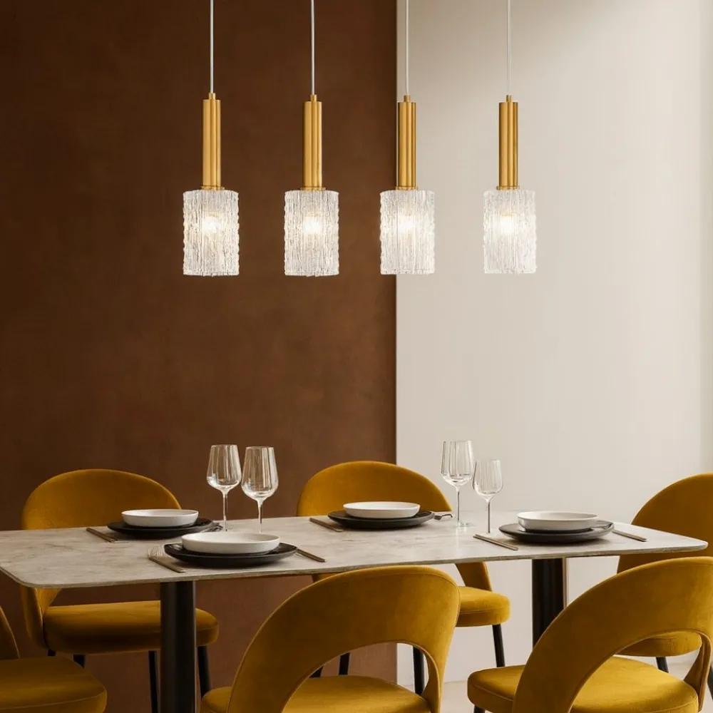 Lampadari Moderni-Selezionato da Mazzolaluce Lampadario per soggiorno 4 luci dorato con vetri