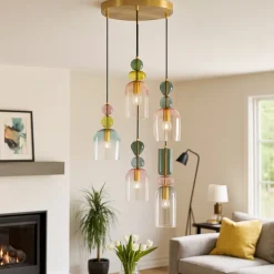 Lampadari Moderni-Selezionato da Mazzolaluce Lampadario per soggiorno moderno vetri multicolor pendenti