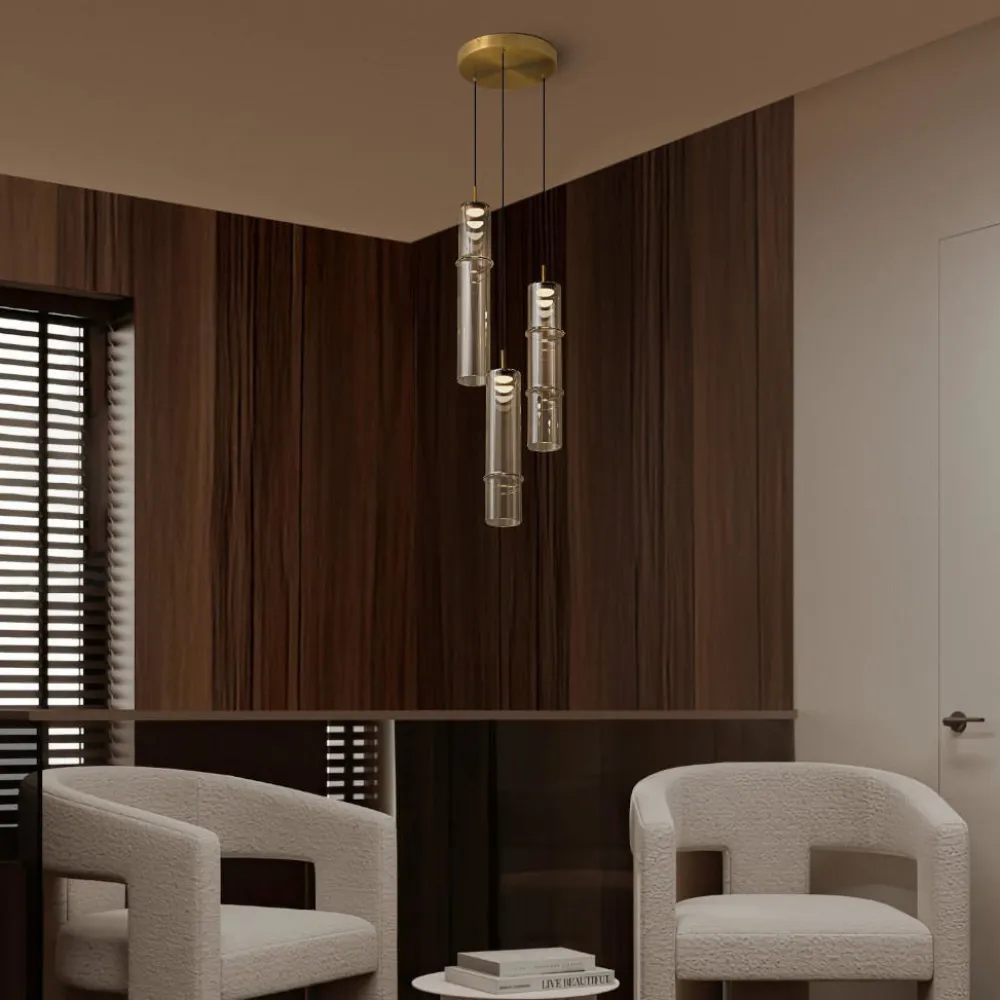 Lampadari Moderni-Selezionato da Mazzolaluce Lampadario per soggiorno moderno vetri ambra led 9w 3000k