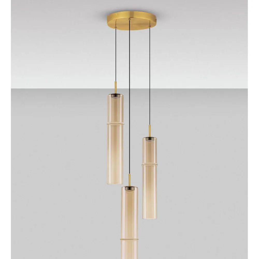 Lampadari Moderni-Selezionato da Mazzolaluce Lampadario per soggiorno moderno vetri ambra led 9w 3000k