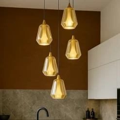 Lampadari Moderni-Selezionato da Mazzolaluce Lampadario per soggiorno moderno vetri a sospensione oro