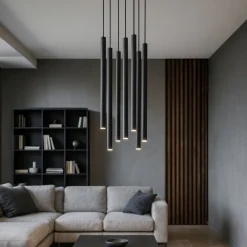 Lampadari Moderni-Selezionato da Mazzolaluce Lampadario per soggiorno moderno cilindri neri pendenti