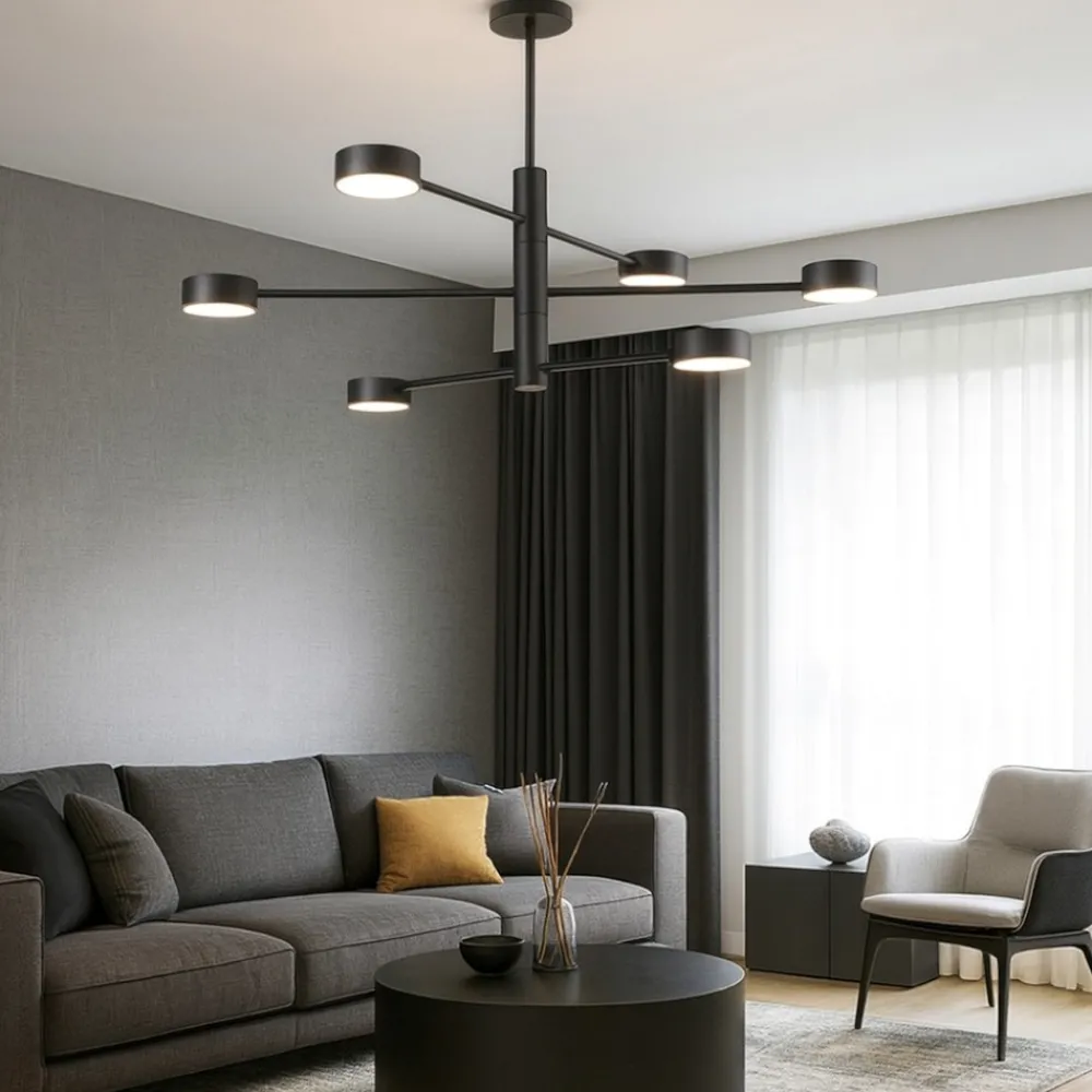 Lampadari Moderni-Selezionato da Mazzolaluce Lampadario per soggiorno moderno nero luci girevoli