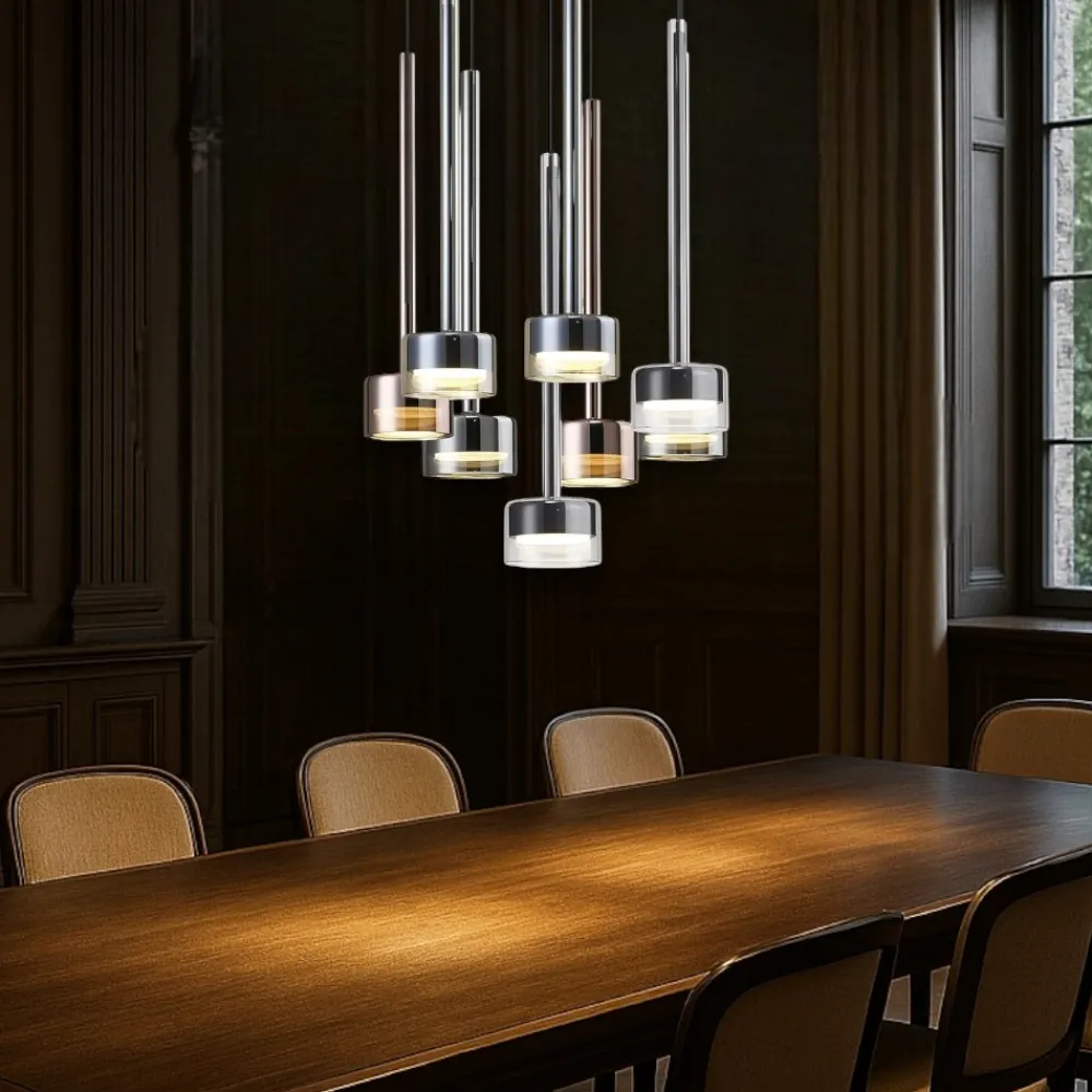 Lampadari Moderni-Selezionato da Mazzolaluce Lampadario per soggiorno moderno 8 luci vetri multicolor