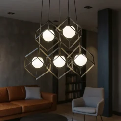 Lampadari Moderni-Perenz Illuminazione Lampadario per soggiorno moderno cube nero 5 luci perenz