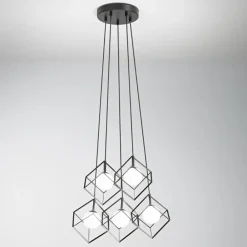 Lampadari Moderni-Perenz Illuminazione Lampadario per soggiorno moderno cube nero 5 luci perenz
