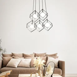 Lampadari Moderni-Perenz Illuminazione Lampadario per soggiorno moderno cube nero 5 luci perenz