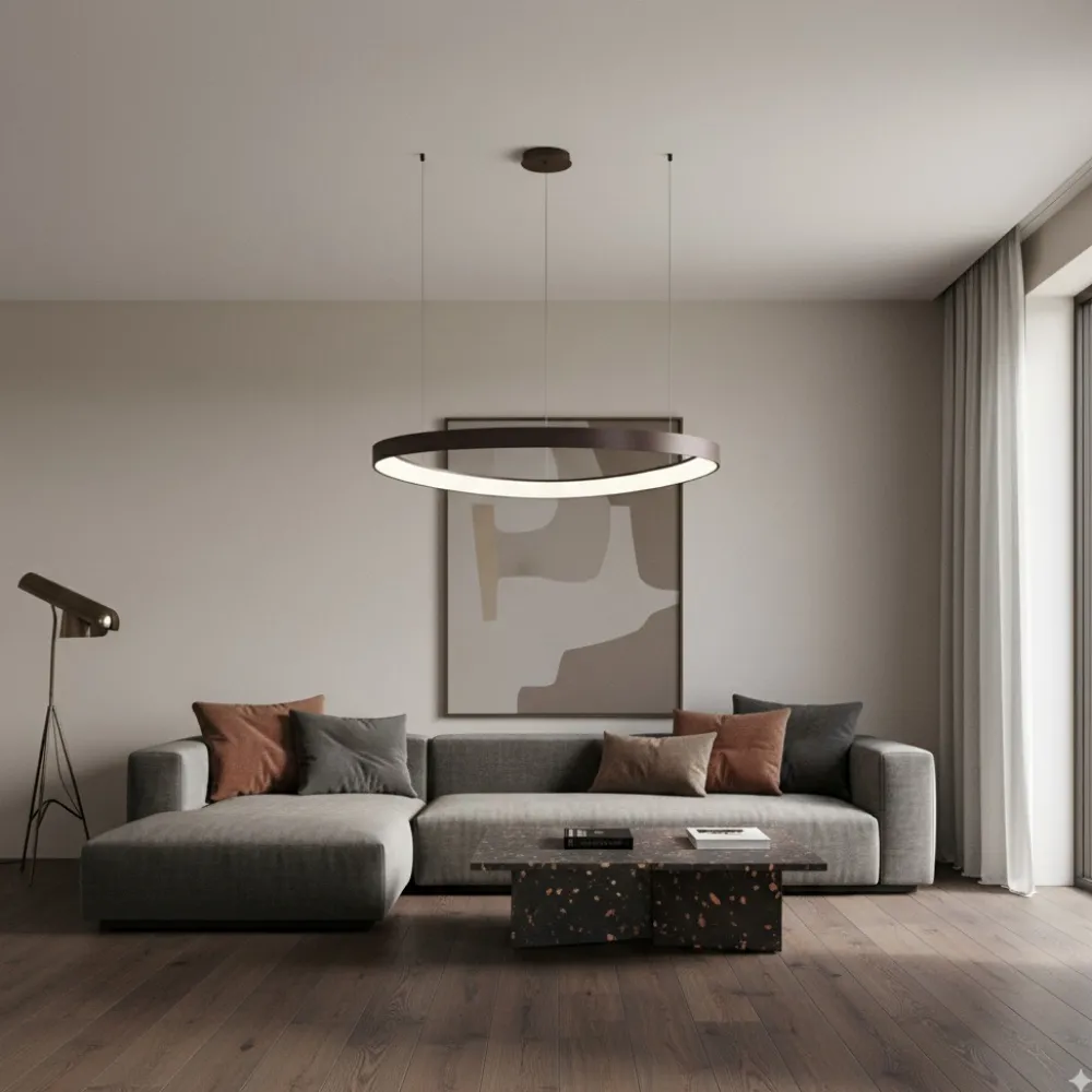 Lampadari Moderni-Selezionato da Mazzolaluce Lampadario per soggiorno moderno marrone led 48w 3000k dimmerabile