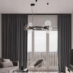 Lampadari Moderni-Selezionato da Mazzolaluce Lampadario per soggiorno moderno nero sfere di vetro trasparente