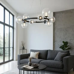 Lampadari Moderni-Selezionato da Mazzolaluce Lampadario per soggiorno moderno nero sfere di vetro trasparente