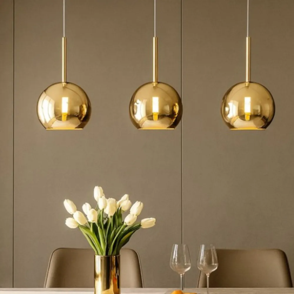 Lampadari Moderni-Top Light Lampadario per soggiorno moderno ottone satinato sfere vetri oro