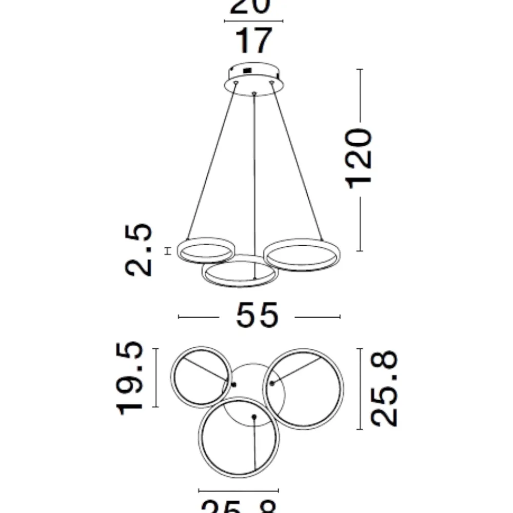 Lampadari Moderni-Selezionato da Mazzolaluce Lampadario per soggiorno moderno cerchi nero led dimmerabile