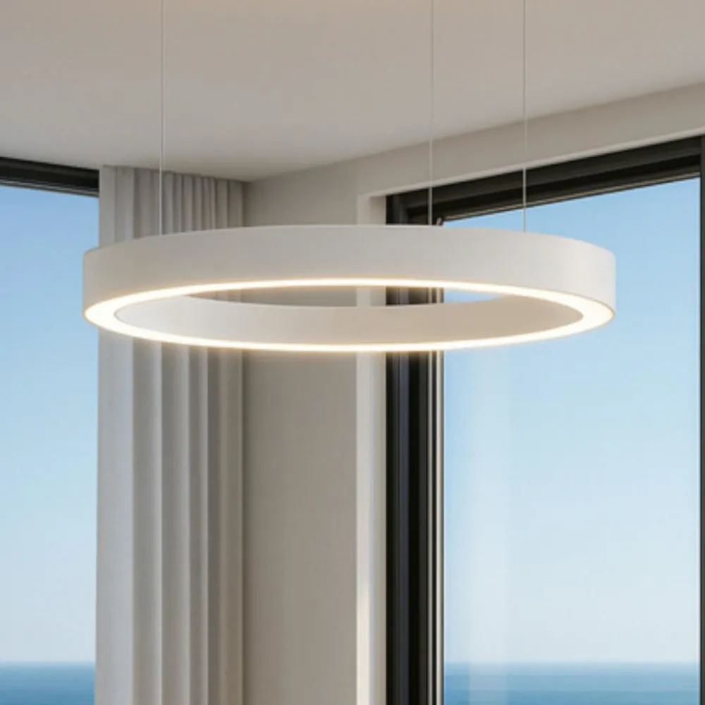 Lampadari Moderni-Selezionato da Mazzolaluce Lampadario per soggiorno moderno 80cm cerchio bianco led 3000k dimmerabile