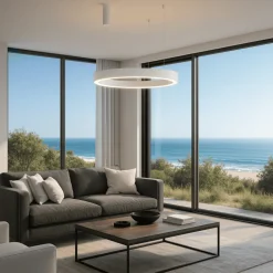 Lampadari Moderni-Selezionato da Mazzolaluce Lampadario per soggiorno moderno 80cm cerchio bianco led 3000k dimmerabile
