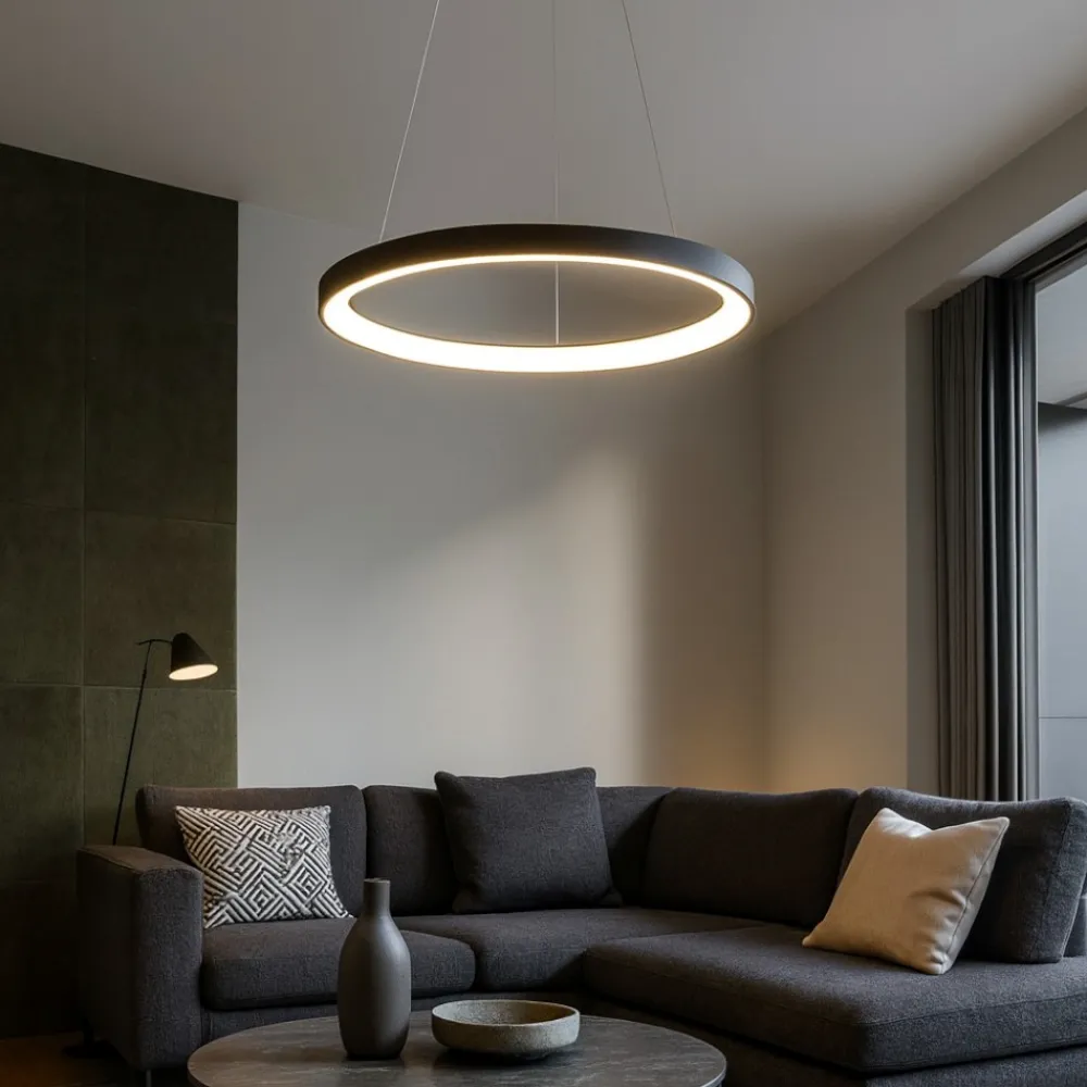 Lampadari Moderni-Vivida International Lampadario per soggiorno nera rotondo led 60w 3000k 4000k vivida lifering-r
