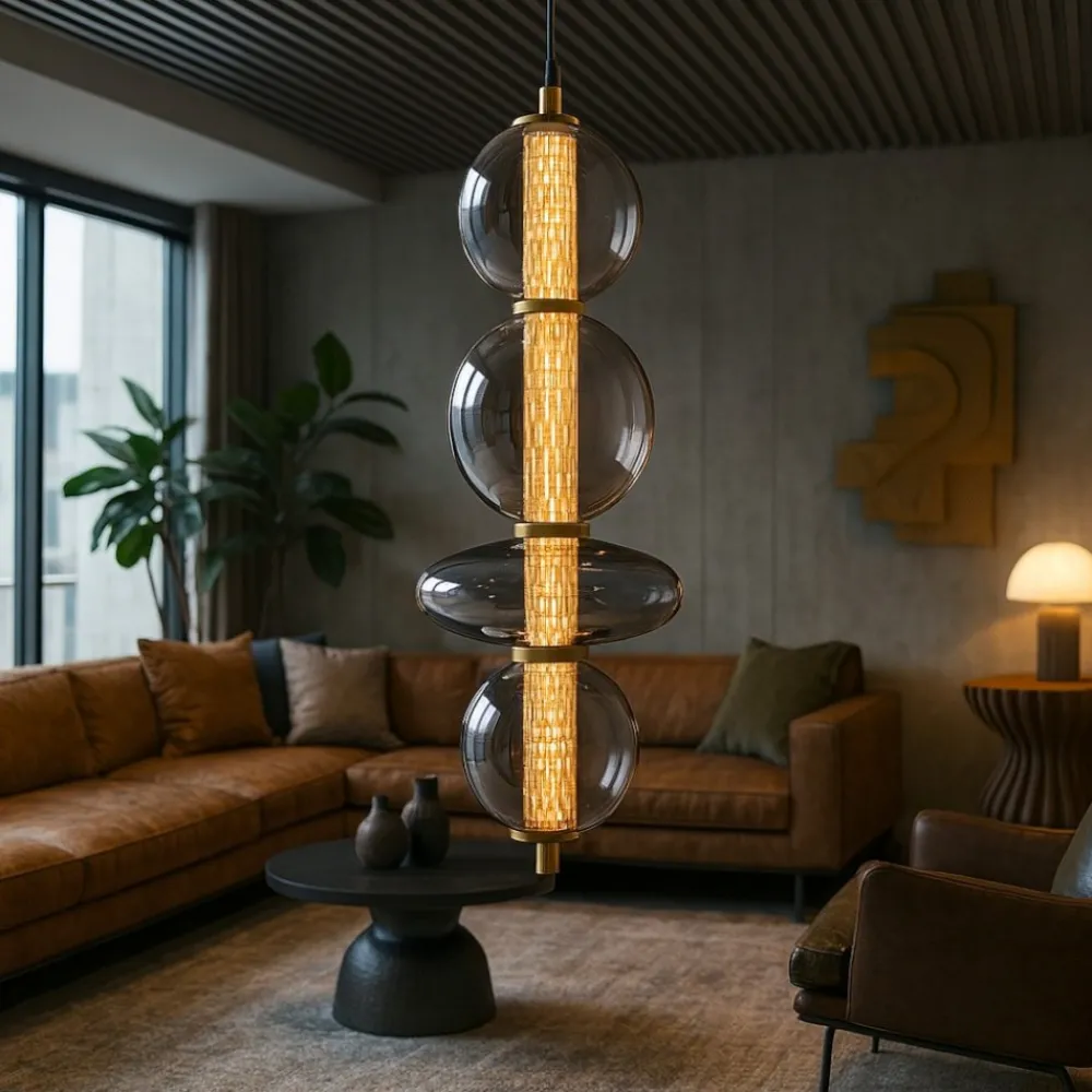 Lampadari Moderni-Selezionato da Mazzolaluce Lampadario per soggiorno oro sfere vetro fume design elegante
