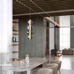 Lampadari Moderni-Selezionato da Mazzolaluce Lampadario per soggiorno oro sfere vetro fume design elegante