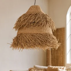 Lampadari Moderni-Selezionato da Mazzolaluce Lampadario per soggiorno rattan e alga marina 80 cm
