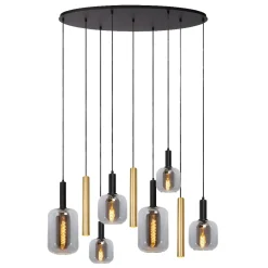 Lampadari Moderni-Selezionato da Mazzolaluce Lampadario per soggiorno sfere in vetro fume cilindri oro
