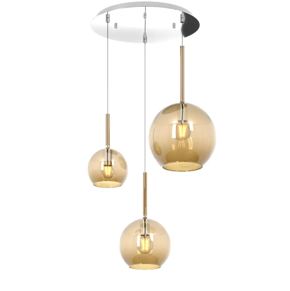 Lampadari Moderni-Top Light Lampadario per soggiorno tre luci vetri ambra trasparenti