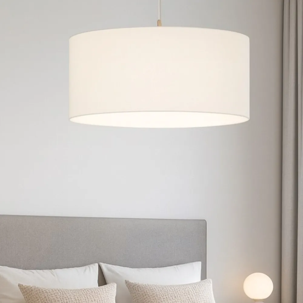 Lampadario Camera Da Letto-Eglo Lampadario per stanza da letto cilindro tessuto bianco pasteri
