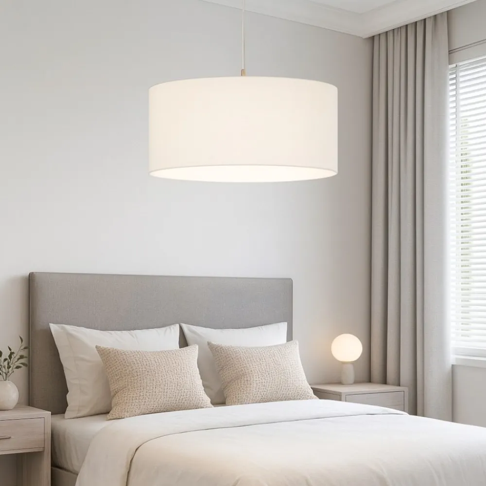 Lampadario Camera Da Letto-Eglo Lampadario per stanza da letto cilindro tessuto bianco pasteri