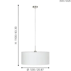 Lampadario Camera Da Letto-Eglo Lampadario per stanza da letto cilindro tessuto bianco pasteri