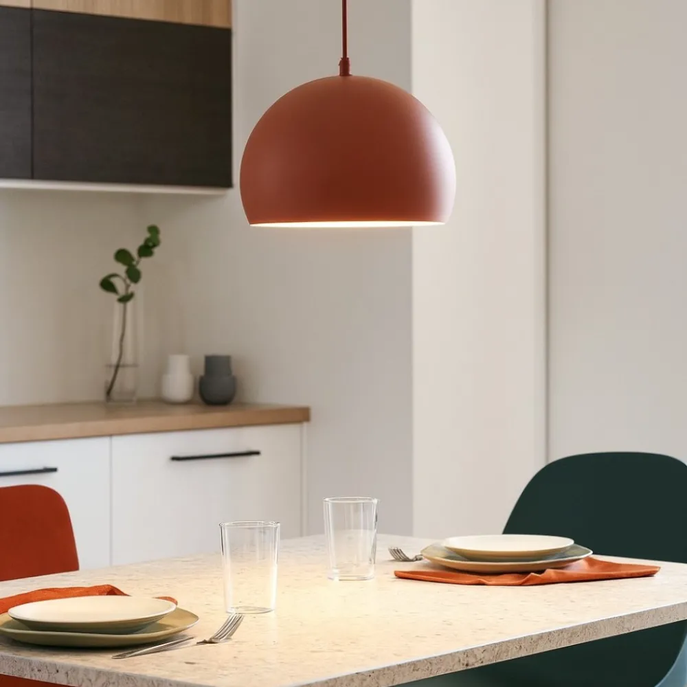 Lampadari Cucina-Selezionato da Mazzolaluce Lampadario per tavolo a cupola rosso mattone 27 cm