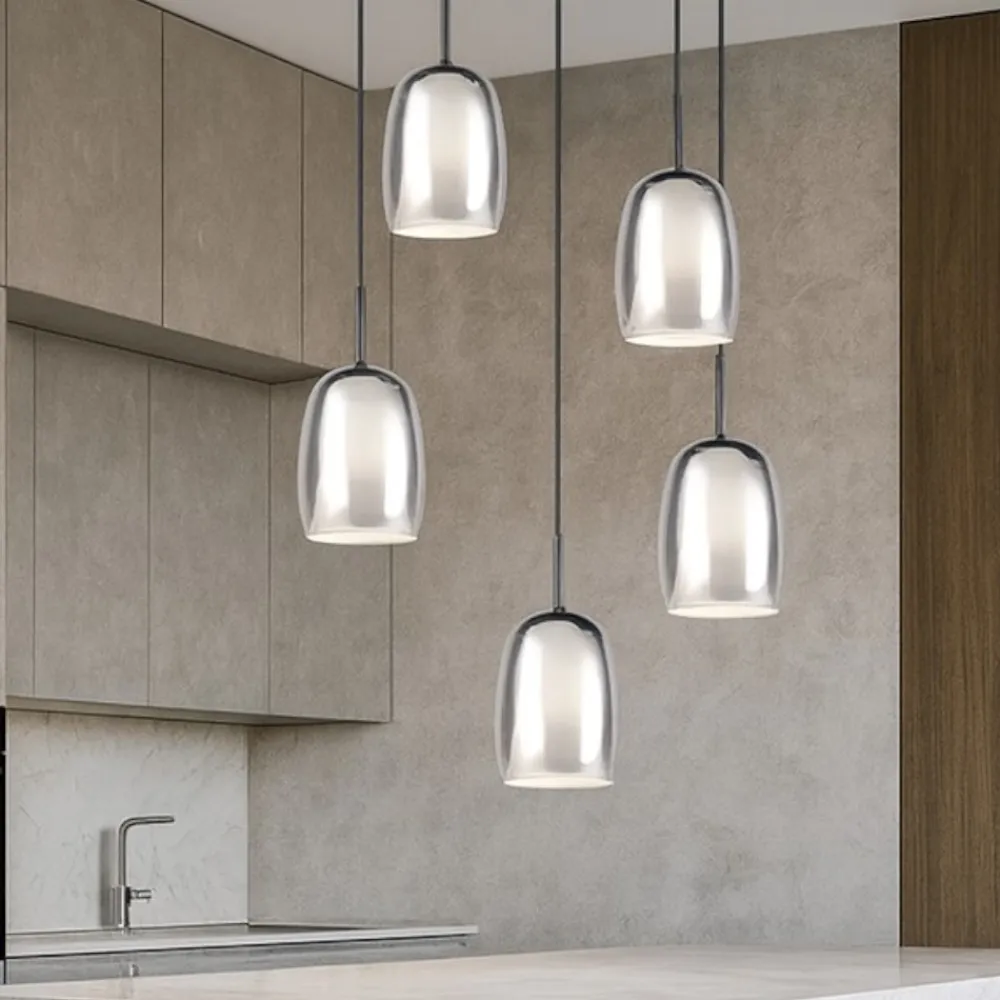 Lampadari Cucina-Selezionato da Mazzolaluce Lampadario per tavolo cucina in vetro 5 luci