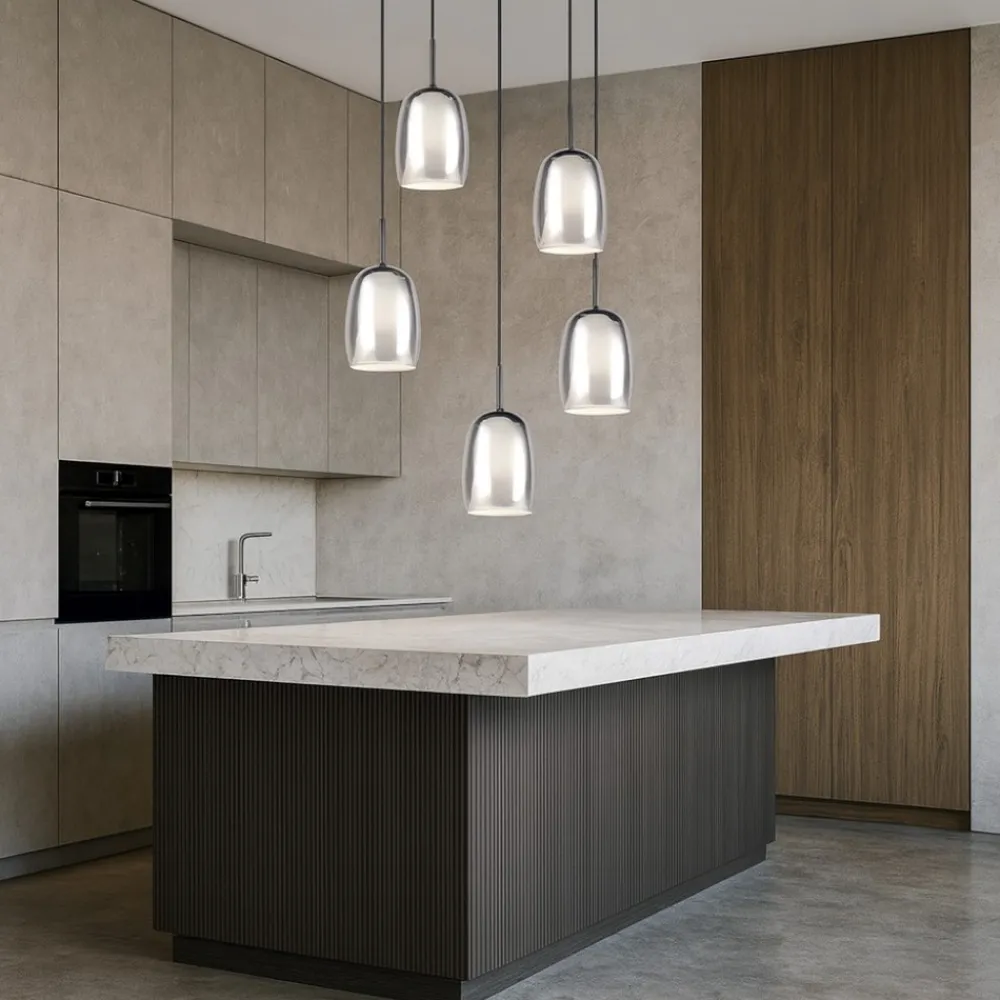 Lampadari Cucina-Selezionato da Mazzolaluce Lampadario per tavolo cucina in vetro 5 luci