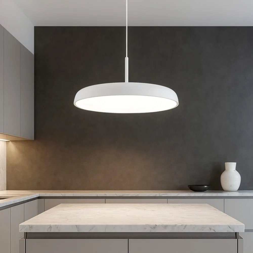 Lampadari Cucina-Selezionato da Mazzolaluce Lampadario per tavolo cucina disco bianco led 40w dimmerabile 3000k