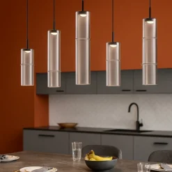 Lampadari Cucina-Selezionato da Mazzolaluce Lampadario per tavolo cucina cilindri vetro moka design