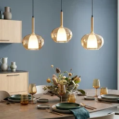 Lampadari Cucina-Fabas Luce Lampadario per tavolo da cucina sfere ambra edolo