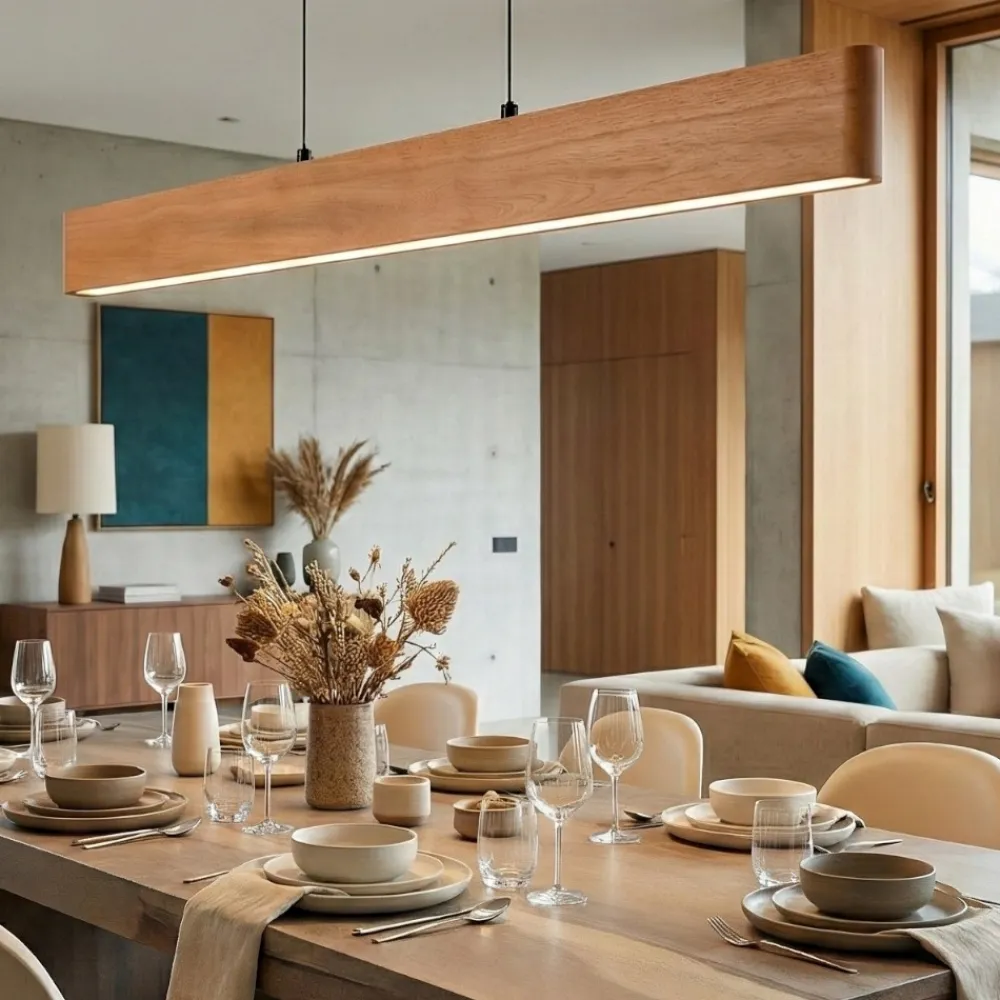 Lampadari Cucina-Selezionato da Mazzolaluce Lampadario per tavolo da cucina barra di legno 150cm