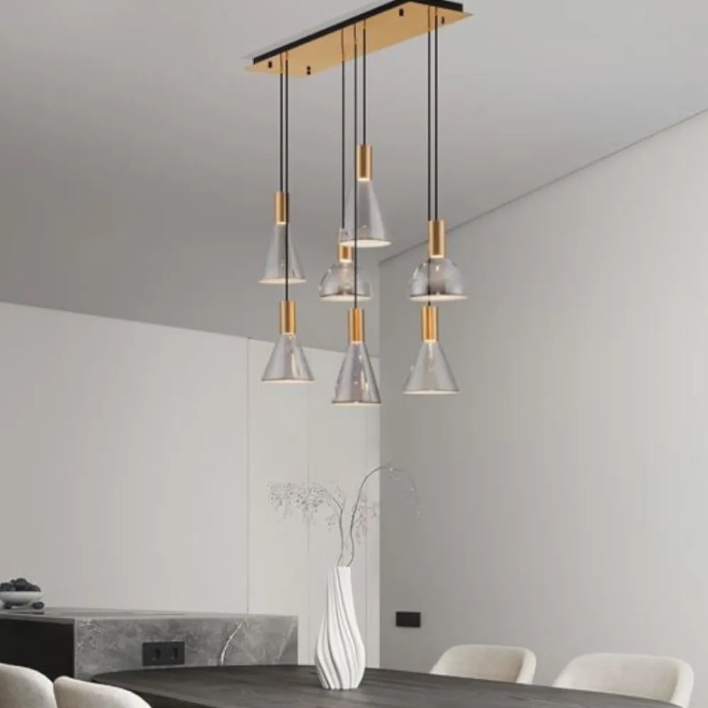 Lampadari Cucina-Selezionato da Mazzolaluce Lampadario per tavolo da pranzo cucina 7 luci led 3000k vetro fume'