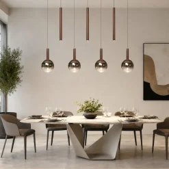 Lampadari Moderni-Selezionato da Mazzolaluce Lampadario per tavolo da pranzo rame led cct 7 luci